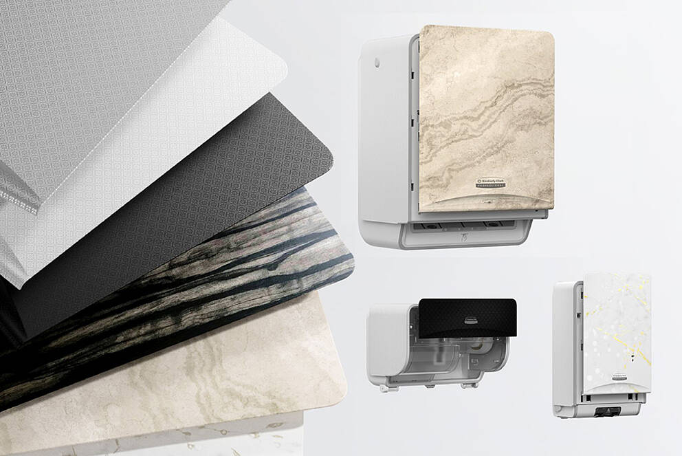[Translate to Dutch:] Selection of aesthetic surface designs for hygiene dispensers